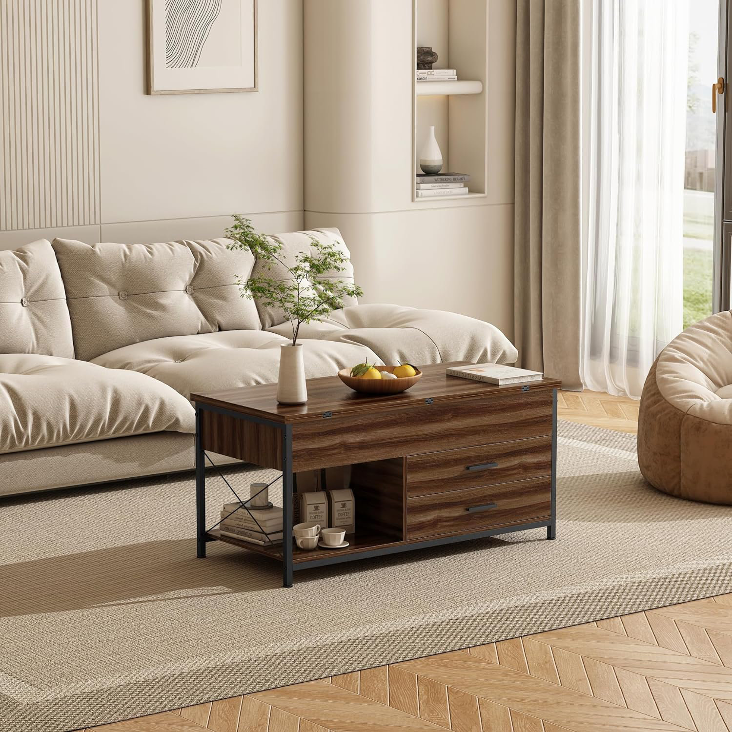 linor 42" Lift Top Coffee Table, 4 in 1 MultiFunction Coffee Table